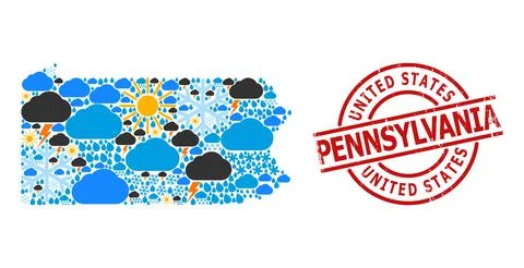 Climate Pattern Map of Pennsylvania State and Distress Stamp Stockillustratie