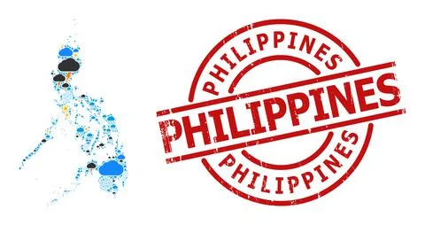 Climate Pattern Map of Philippines and Distress Stamp Stock Illustration