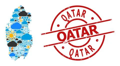 Climate Pattern Map of Qatar and Grunge Stamp Illustrazione stock