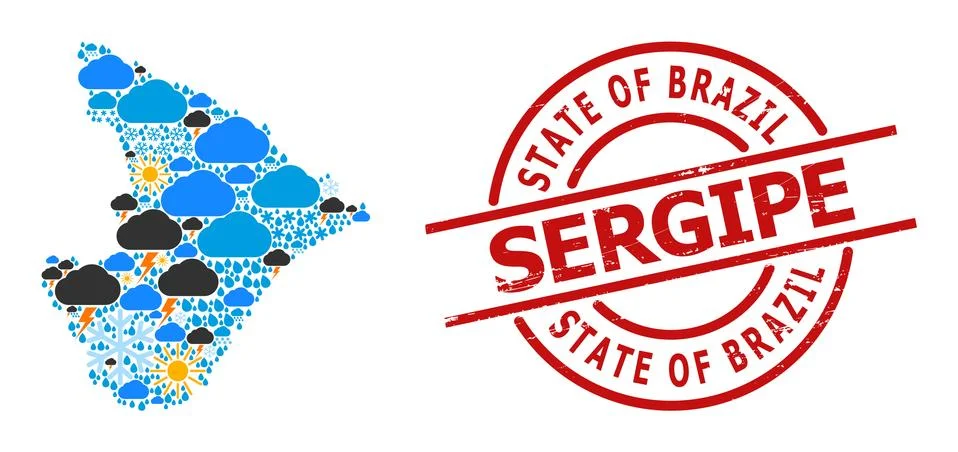 Climate Pattern Map of Sergipe State and Scratched Badge Illustrazione stock