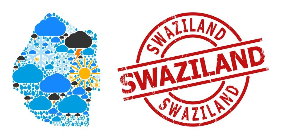Climate Pattern Map of Swaziland and Scratched Stamp Stock Illustration