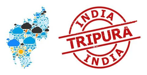 Climate Pattern Map of Tripura State and Textured Seal Illustrazione stock