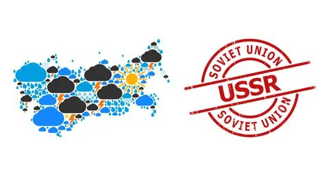 Climate Pattern Map of USSR and Grunge Stamp Seal イラスト素材