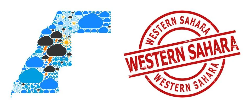 Climate Pattern Map of Western Sahara and Scratched Stamp Seal Stock Illustration