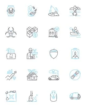 Climate policy linear icons set. Emissions, Sustainability, Mitigation Stock Illustration