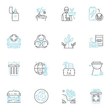 Climate policy linear icons set. Emissions, Sustainability, Mitigation Stock Illustration