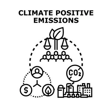 Climate positive emissions balancing environment and economy concept Ilustración de archivo