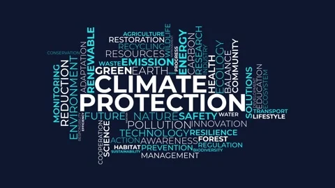 Climate Protection Word Cloud Animation with Environmental Concepts Stock Footage 343780083