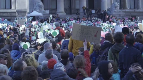 Climate Protest Crowd Holddng Signs The Power of Love Stock Footage 139249593