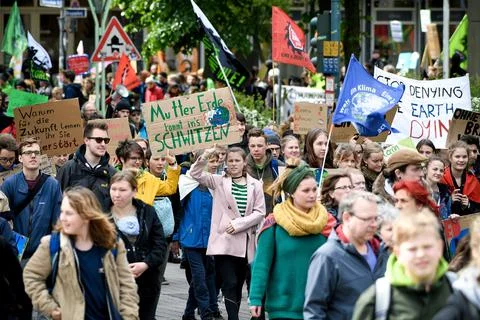 Climate protest during RWE stockholders' meeting in Essen, Germany - 03 May 2019 Stock Photos
