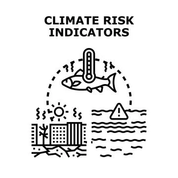Climate risk indicators concept displaying a fish with thermometer, city expe Stock Illustration