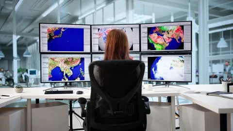 Climate Scientist Using Weather Map Studying Forecast Change Amid Warming Stock Footage 310805552
