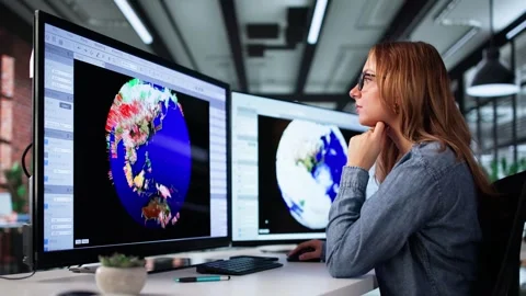 Climate Scientist Using Weather Map Studying Forecast Change Amid Warming Stock Footage 311735228