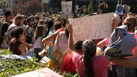 Climate strike march with thousands of young students protesting climate change Stock Photos