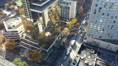 Climate Strike Protest Streets of Vancouver Aerial Video Stock Footage