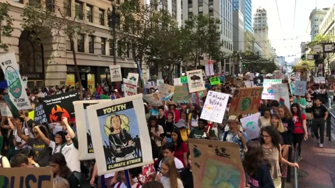 The Climate Strike Rally and March in downtown San Francisco Stock Footage 133448677
