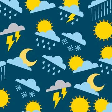 Climate sun cloud rain thunderbolt winter snow pattern Illustrazione stock