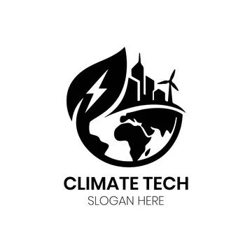 Climate Tech Logo Design Featuring Globe and Industrial Skyline Stock Illustration