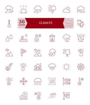 Climate Vector Graphics featuring 40 Thin Line Pixel Optimized High Resolut.. Stock Illustration