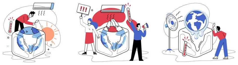 Climate warming. The dance ecological elements is disrupted by cacophony climate Stock Illustration