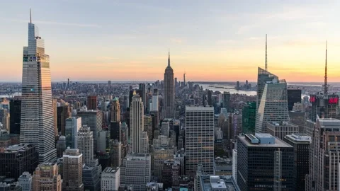 Climate Week, Green Empire State Building, Day - Night Timelapse, 9/20/2021, NYC Stock Footage 161643079