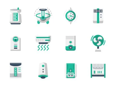 Climatic technics flat design vector icons set Stock Illustration