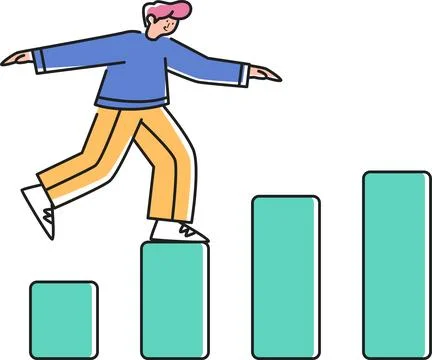 Climb the Bar Chart Higher and Higher Illustration - Growth &amp; Progress Stock Illustration