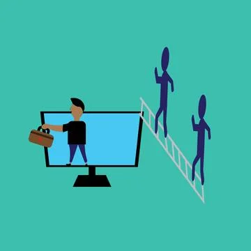 Climb up the ladder. help course over a ladder concept illustration backgroun Ilustração Stock