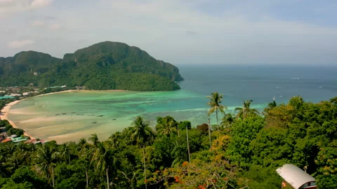 A climb from the trees to the steepest view of Phi Phi Island Bay Stock Footage 232690284