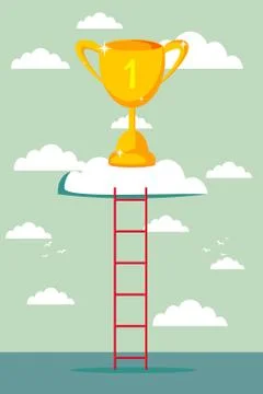 Climb to trophy over clouds Stock Illustration