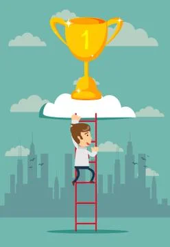 Climb to trophy over clouds. Stock Illustration