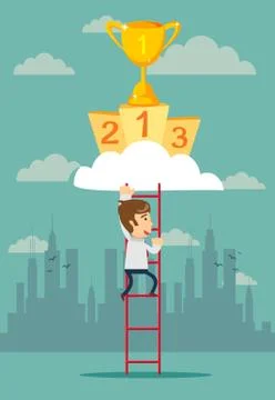 Climb to trophy over clouds. Stock Illustration