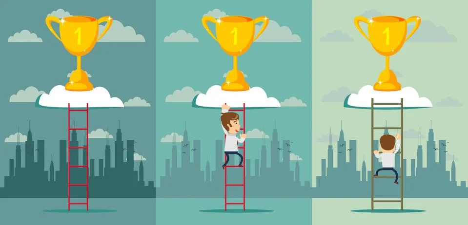 Climb to trophy over clouds. Stock Illustration