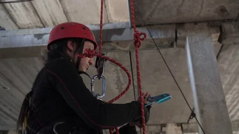 Climber with ascender closeup Stock Footage 76315650