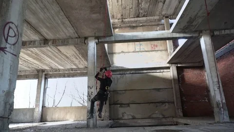 Climber attaching ascender Stock Footage 76315779