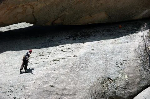 Climber on the Bone Road in the Pedriza Park. Madrid Stock Photos