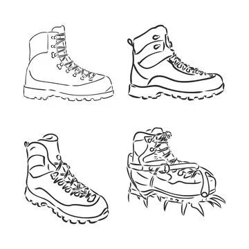 Climber boot sketch engraving vector illustration. T-shirt apparel print desi Stock Illustration