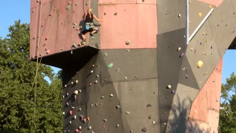 Climber Conquering the Wall Stock Footage 135763542