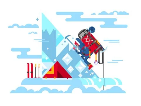 Climber conquers the summit Illustrazione stock