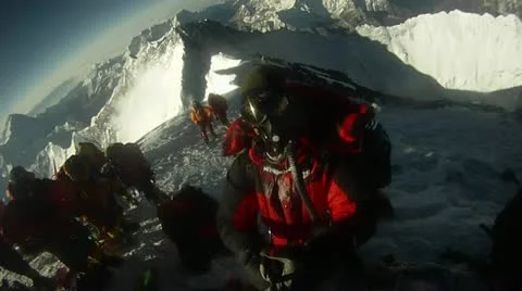 Climber does 180 on top of Everest Stock Footage 22219545
