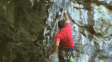 Climber Falling from Boulder  HD Stock Footage 41233858