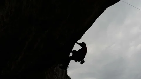 Climber falls of overhanging route backlight Video stock 43809784
