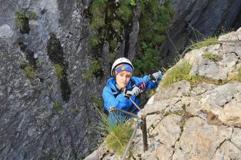 Climber on via ferrata Stock Photos