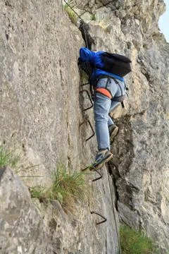 Climber on via Ferrata Stock Photos