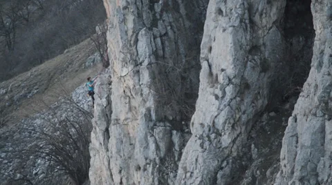 Climber getting to top of route in Tureni Gorge Transylvania HD Stock Footage 35787338