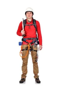 Climber with ice axe Foto stock