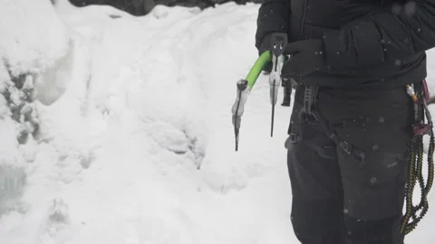 Climber with ice axes (slow motion) Stock Footage 140273928