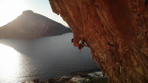 Climber in Kalymnos at sunset Video stock 271728231