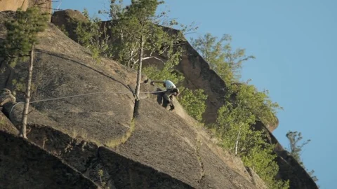 The climber makes the ascent. Training camp of climbers. Stock Footage 85137073