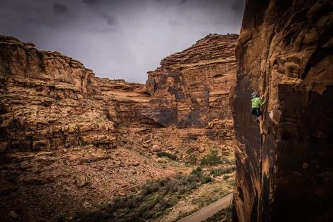 Climber in Moab, Utah Stock Photos